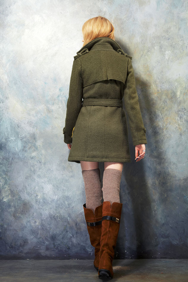 Women Olive woolen jacket - Click Image to Close